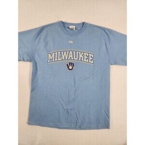 MLB Milwaukee Brewers Baseball Majestic T-shirt Men's Large Logo